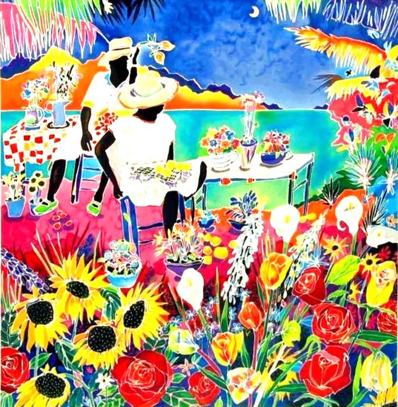 ジェニファー・マークスの絵画作品　タイトルは、アイランドブーケ